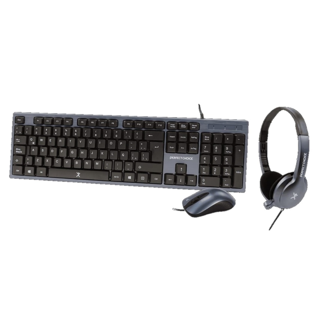[PC-201700] Kit Teclado+Mouse+Diadema para Oficina PERFECT CHOICE PC-201700
