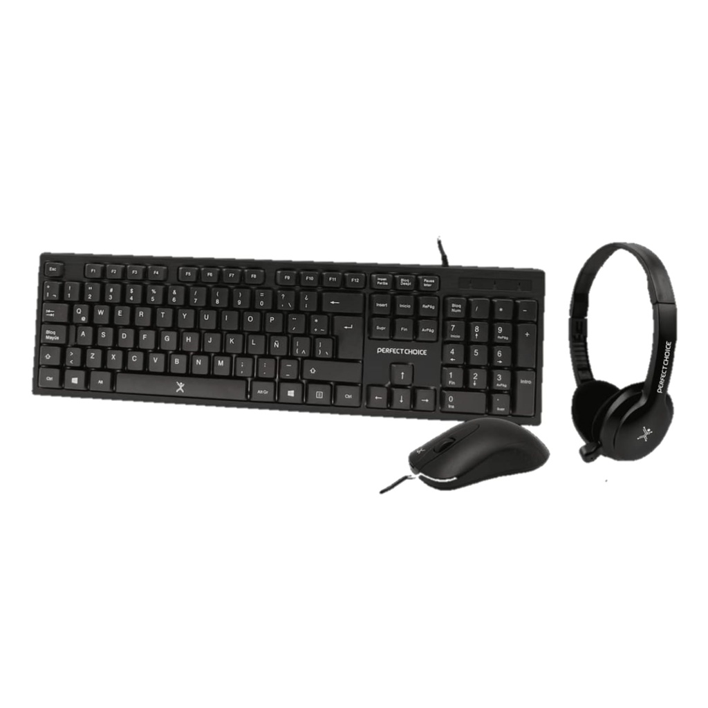 [PC-201717] Kit Teclado+Mouse+Diadema para Oficina  PERFECT CHOICE PC-201717