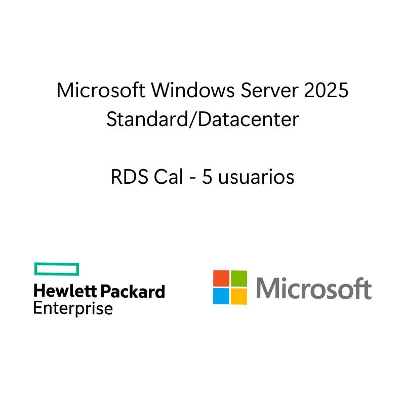 [P77120-B21] Sistema Operativo Hewlett Packard Enterprise LTU de Microsoft Windows Server 2025 con servicio de escritorio remoto 5 usuarios CAL WW